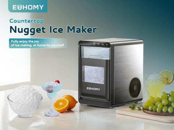 Product Introduction of EUHOMY Nugget Ice Maker Countertop, 35Lbs/24H&44Lbs/24H Pebble Ice Maker Machine, Self-Cleaning Pellet Ice Machine with Ice Scoop&basket, Sonic Countertop Ice Machine for Home/Kitchen/Office(Black) 0