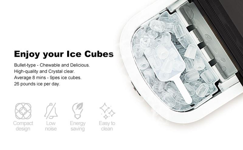 Product Introduction of EUHOMY Ice Maker Machine Countertop, 26 lbs in 24 Hours, 9 Cubes in 8 Mins, Electric & Compact, with Scoop & Basket, Perfect for Home/Kitchen/Office, (Sliver) Utensils 0