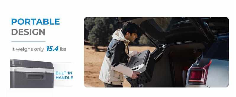 Product Introduction of EUHOMY 12-Volt Refrigerator: a 11 Quart (10L)  compressor electric cooler with APP control. This car fridge supports both 12/24V DC and 120-240V AC power supply, with a cooling range of -4℉ to 68℉. It's a portable freezer ideal for RVs, travel. 3