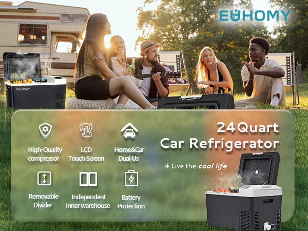 Product Introduction of EUHOMY 12 Volt Refrigerator, 24QT(23Liter) Portable Freezer Fridge, Car refrigerator with 12/24V DC & 110-240V AC, Electric Compressor Cooler for Camping, Travel, RV, Truck, Outdoor or Home Battery Sold Separately 5