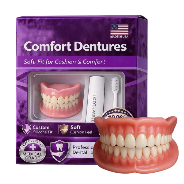 🔥Confident Smile Complete Denture Set. ✅ Medical Grade: BPA-free, made with high-molecular-weight memory material. ⏱️ In just seconds, you can wear them and enjoy healthy, beautiful teeth, savoring every bite.