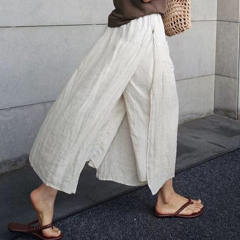 Two-piece loose cotton linen pants skirt