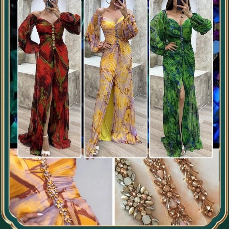 New party pleated long sleeve dress