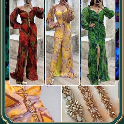 New party pleated long sleeve dress