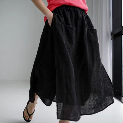 Two-piece loose cotton linen pants skirt