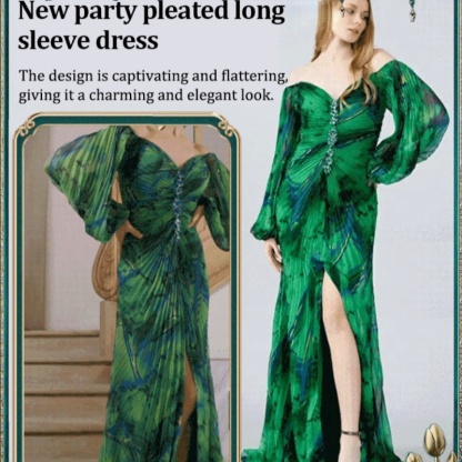 New party pleated long sleeve dress