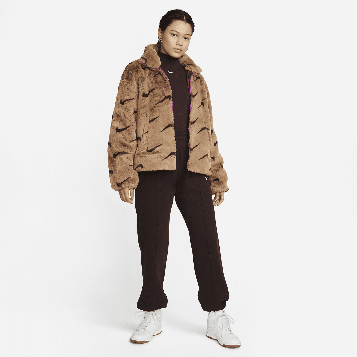 Sportswear Plush - Women's Printed Faux Fur Jacket