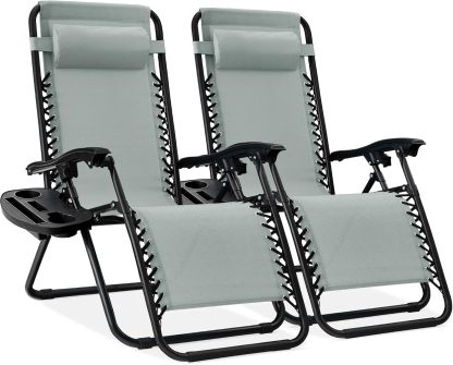 Best Choice Products Set of 2 Adjustable Steel Mesh Zero Gravity Lounge Chair Recliners w/Pillows and Cup Holder Trays - Navy Blue