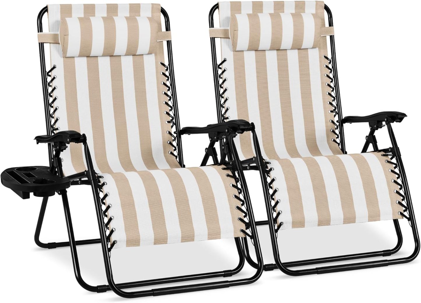 Best Choice Products Set of 2 Adjustable Steel Mesh Zero Gravity Lounge Chair Recliners w/Pillows and Cup Holder Trays - Navy Blue