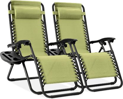 Best Choice Products Set of 2 Adjustable Steel Mesh Zero Gravity Lounge Chair Recliners w/Pillows and Cup Holder Trays - Navy Blue
