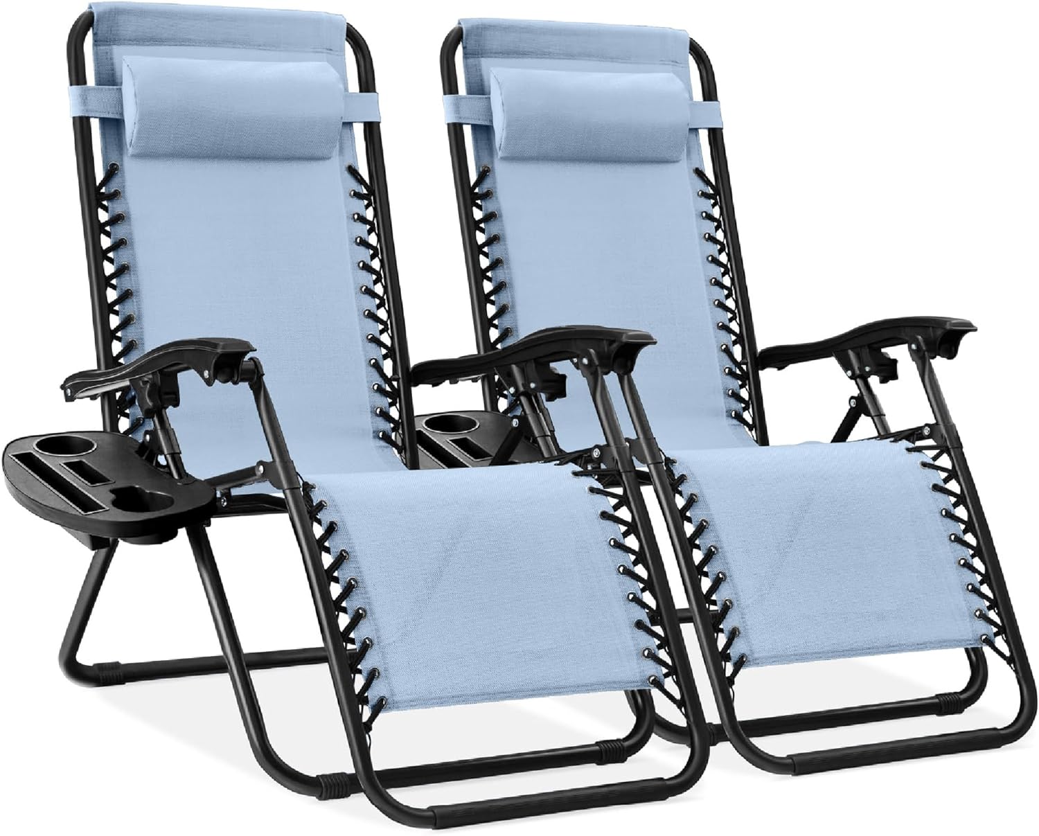 Best Choice Products Set of 2 Adjustable Steel Mesh Zero Gravity Lounge Chair Recliners w/Pillows and Cup Holder Trays - Navy Blue