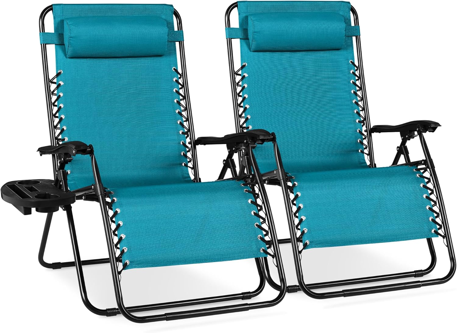 Best Choice Products Set of 2 Adjustable Steel Mesh Zero Gravity Lounge Chair Recliners w/Pillows and Cup Holder Trays - Navy Blue