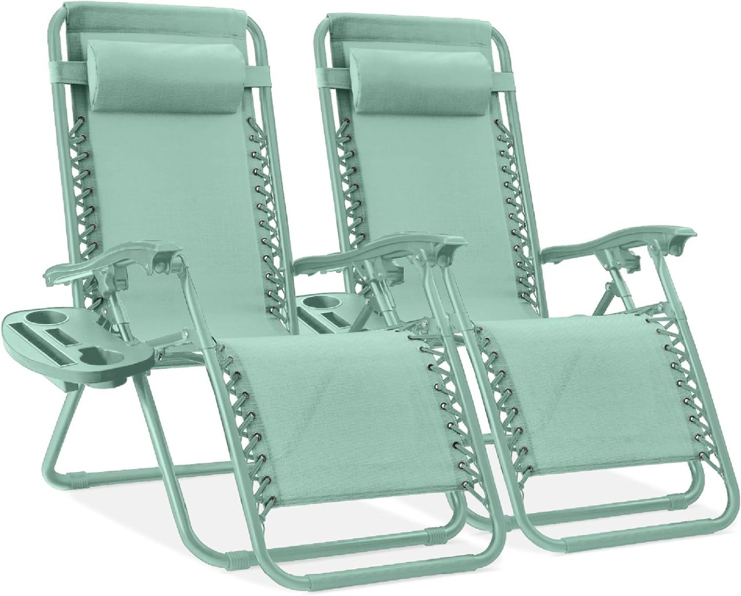 Best Choice Products Set of 2 Adjustable Steel Mesh Zero Gravity Lounge Chair Recliners w/Pillows and Cup Holder Trays - Navy Blue