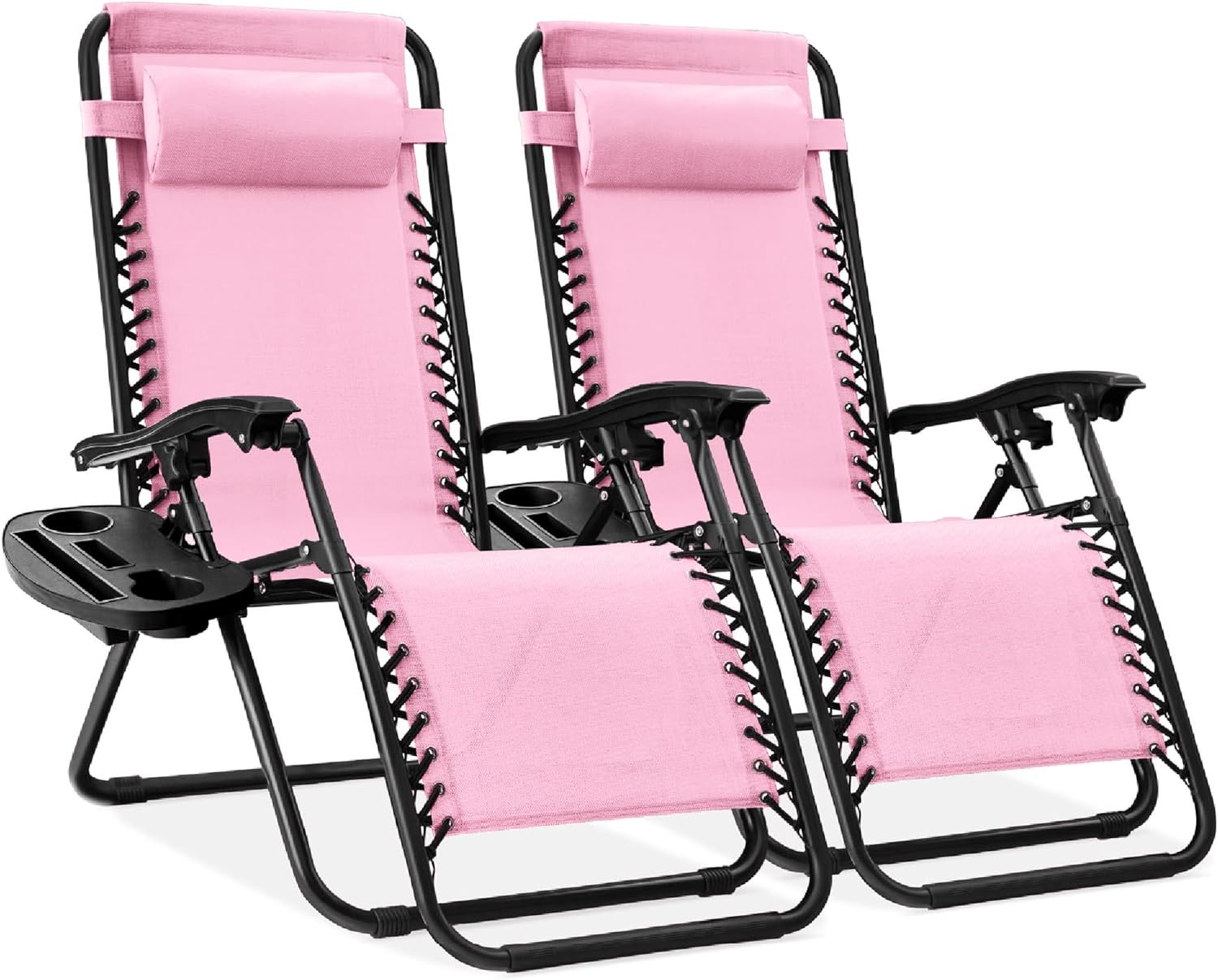 Best Choice Products Set of 2 Adjustable Steel Mesh Zero Gravity Lounge Chair Recliners w/Pillows and Cup Holder Trays - Navy Blue