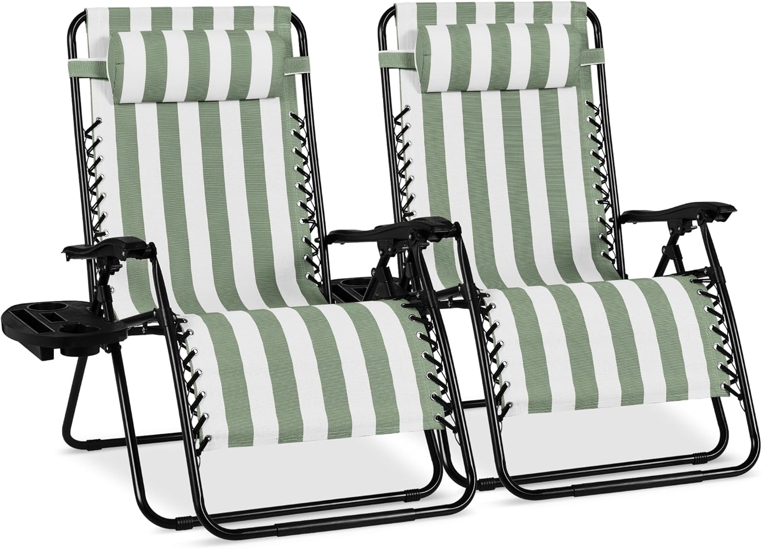 Best Choice Products Set of 2 Adjustable Steel Mesh Zero Gravity Lounge Chair Recliners w/Pillows and Cup Holder Trays - Navy Blue