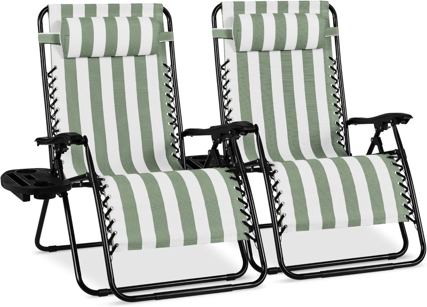 Best Choice Products Set of 2 Adjustable Steel Mesh Zero Gravity Lounge Chair Recliners w/Pillows and Cup Holder Trays - Navy Blue