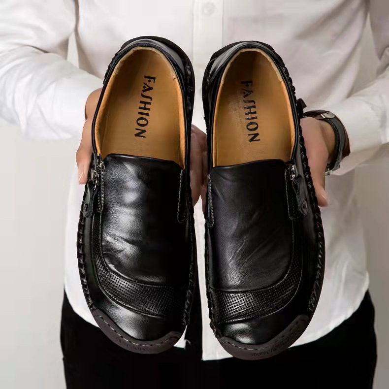 Phanile? Mens Handmade Side Zipper Casual Comfy Leather Slip On Loafers