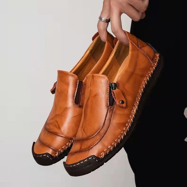 Phanile? Mens Handmade Side Zipper Casual Comfy Leather Slip On Loafers