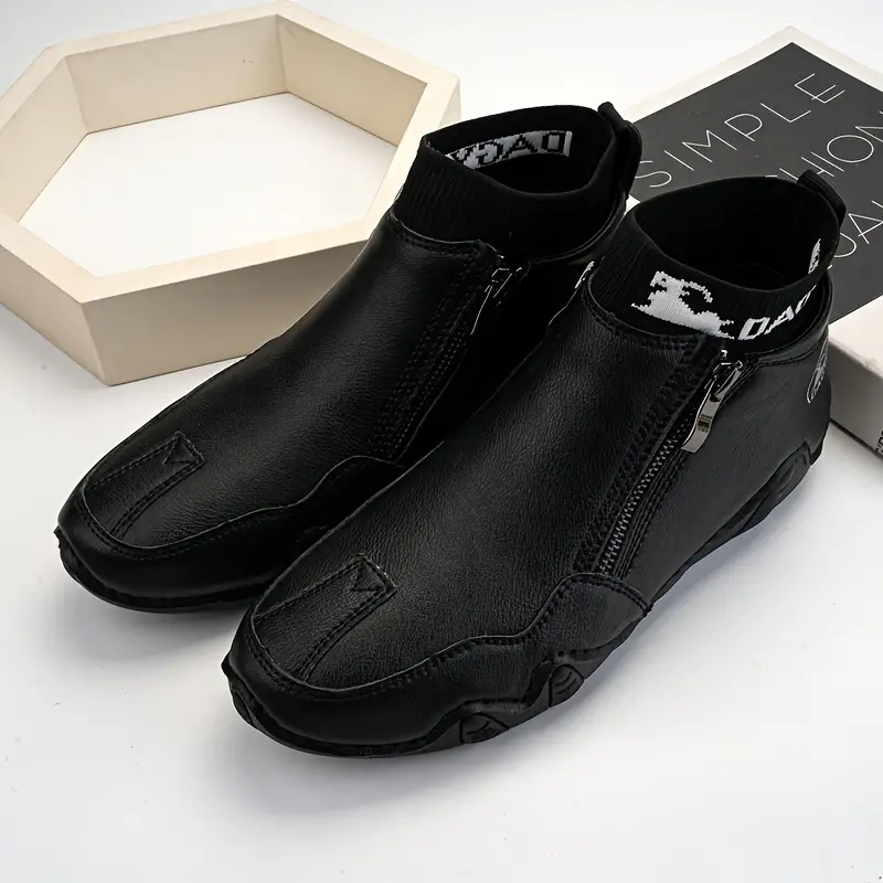 ???? Hot Sale! Limited Stock! ??????Men's Year-Round Lightweight Leather Slip-On Side-Zip Motorcycle Boots