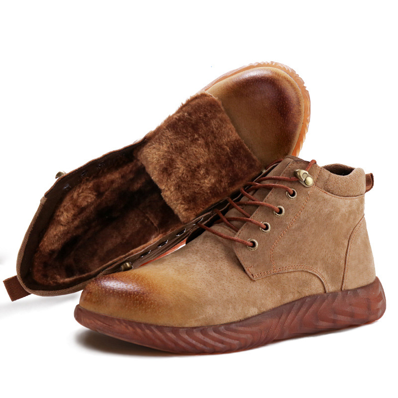 Mens Hiking Boots Men's Work Boots Steel Toe Cap Cow Leather Shoes Men Outdoor Anti-slip Puncture Proof High Top Safety Shoes Casual Boots
