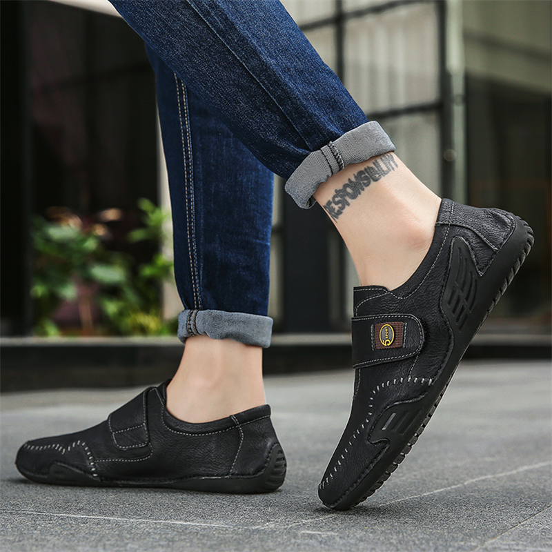 ???? Hot Sale! Limited Stock! ??????Men's Outdoor Casual Low-Top Soft Leather Velcro Easy On/Off Shoes