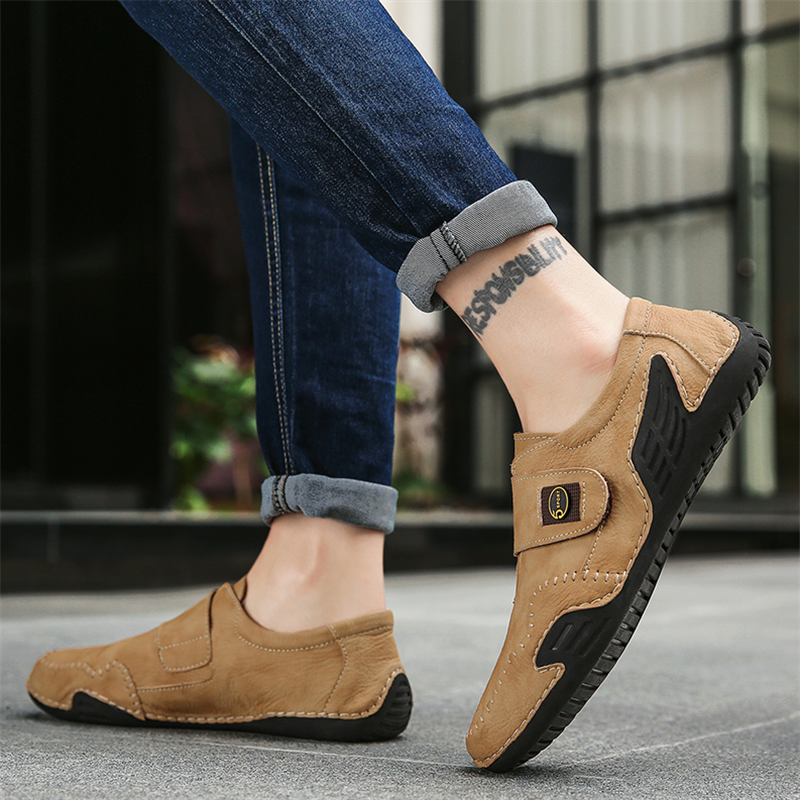 ???? Hot Sale! Limited Stock! ??????Men's Outdoor Casual Low-Top Soft Leather Velcro Easy On/Off Shoes
