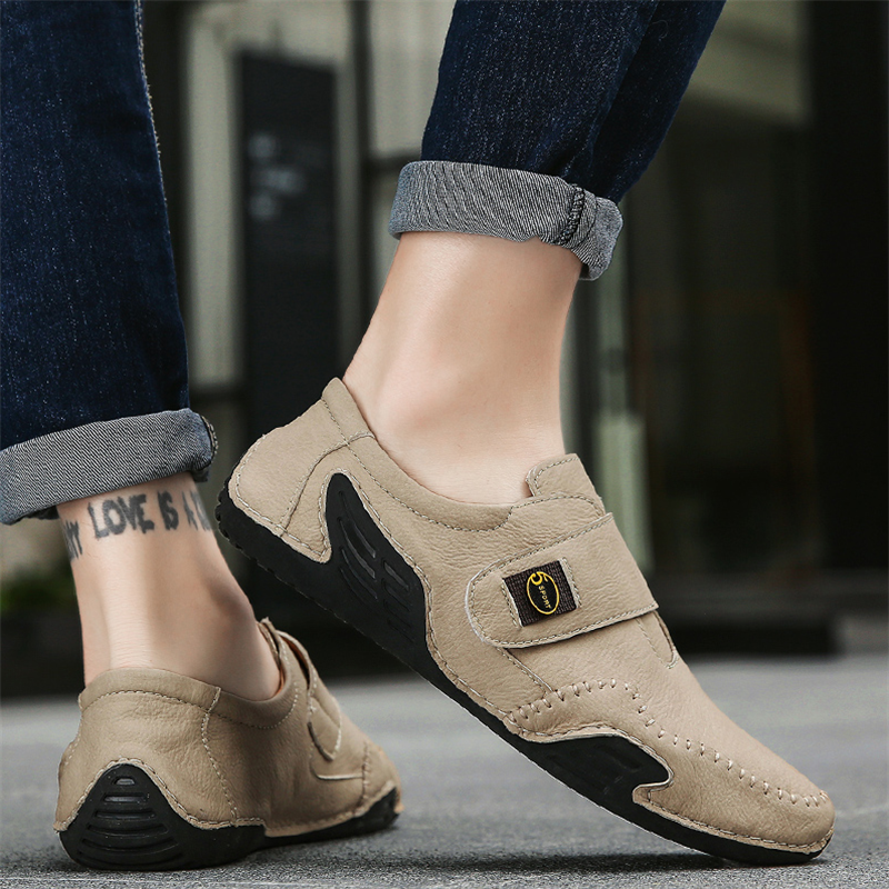 ???? Hot Sale! Limited Stock! ??????Men's Outdoor Casual Low-Top Soft Leather Velcro Easy On/Off Shoes