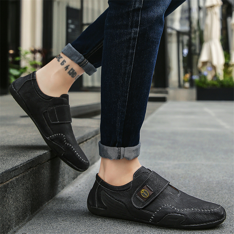 ???? Hot Sale! Limited Stock! ??????Men's Outdoor Casual Low-Top Soft Leather Velcro Easy On/Off Shoes