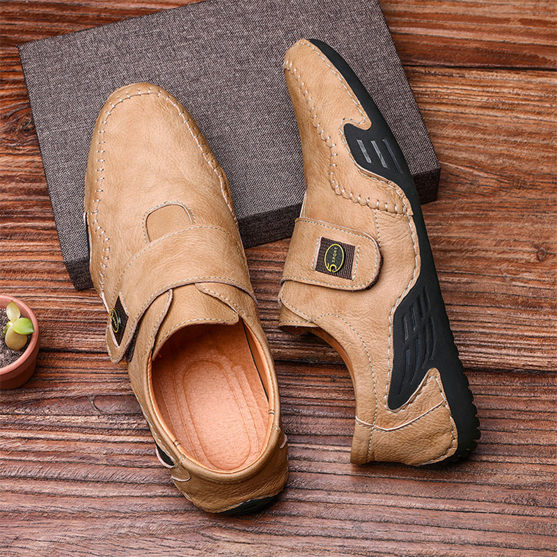 ???? Hot Sale! Limited Stock! ??????Men's Outdoor Casual Low-Top Soft Leather Velcro Easy On/Off Shoes