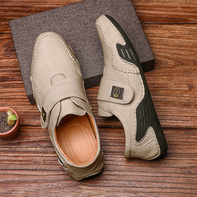 ???? Hot Sale! Limited Stock! ??????Men's Outdoor Casual Low-Top Soft Leather Velcro Easy On/Off Shoes