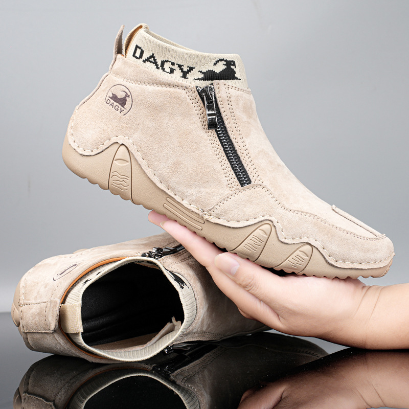 ???? Hot Sale! Limited Stock! ??????Men's Year-Round Lightweight Leather Slip-On Side-Zip Motorcycle Boots