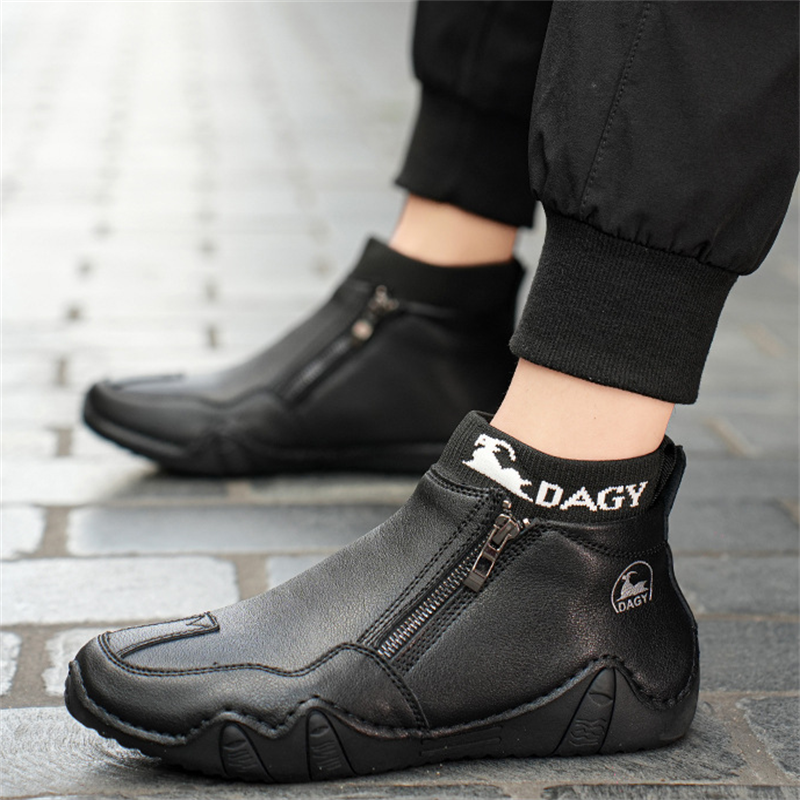 ???? Hot Sale! Limited Stock! ??????Men's Year-Round Lightweight Leather Slip-On Side-Zip Motorcycle Boots