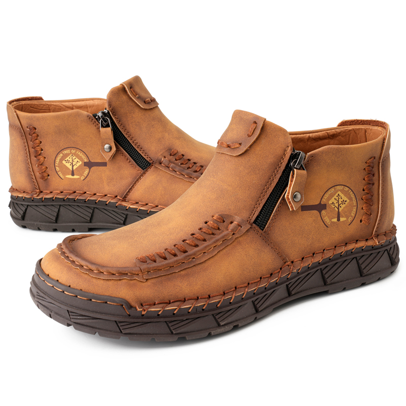 Men's Casual Leather Hand-Stitched Comfortable Non-Slip Slip-On Driving Shoes