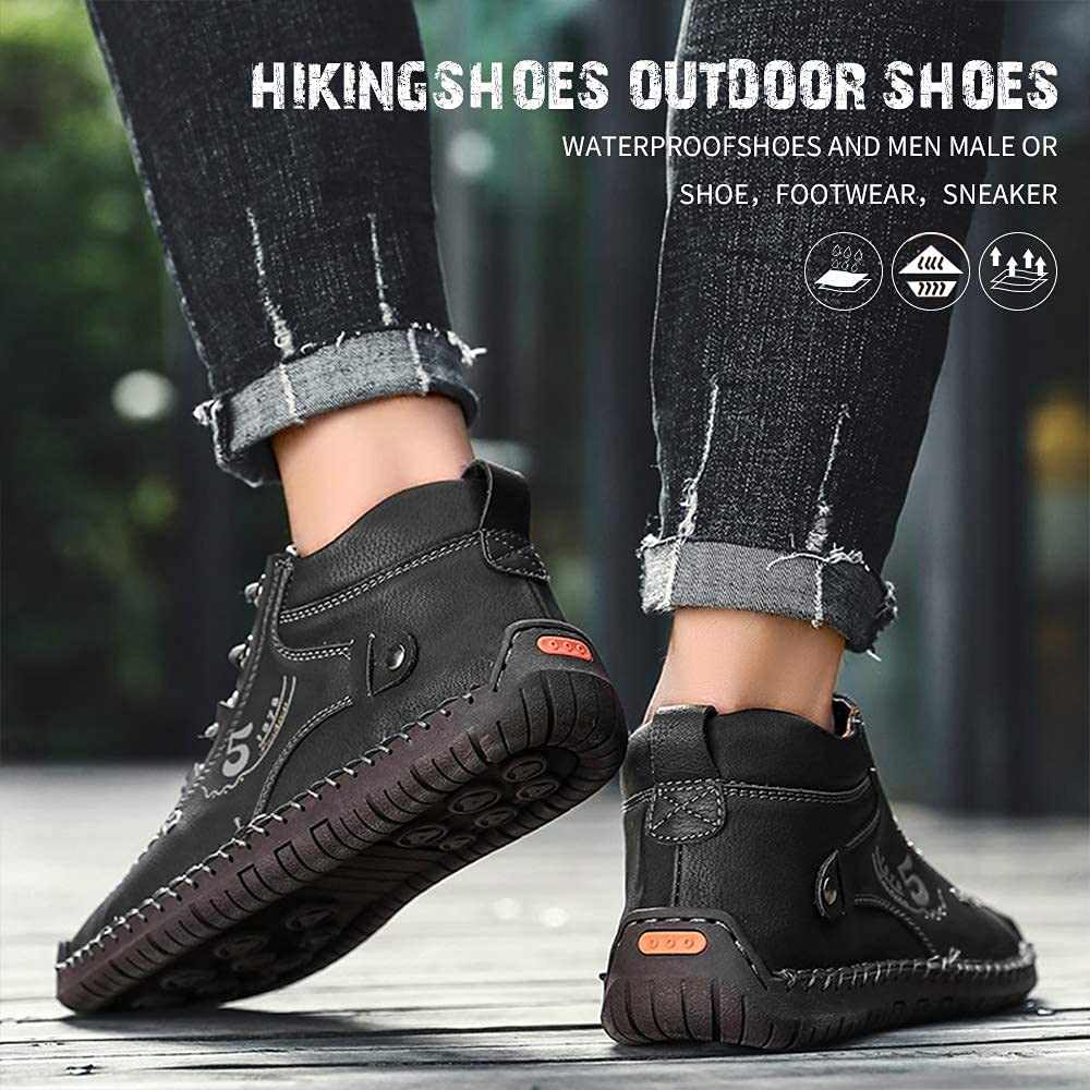 Mens Casual Leather Shoes Ankle Chukka Boots Slip On Lightweight Loafers Mid top Walking Driving Shoes for Male