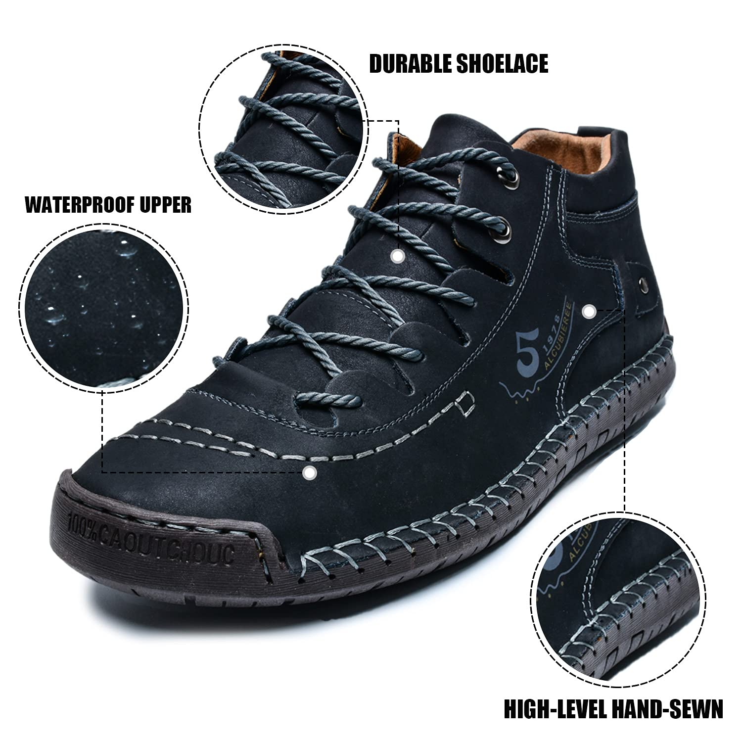 Mens Casual Leather Shoes Ankle Chukka Boots Slip On Lightweight Loafers Mid top Walking Driving Shoes for Male