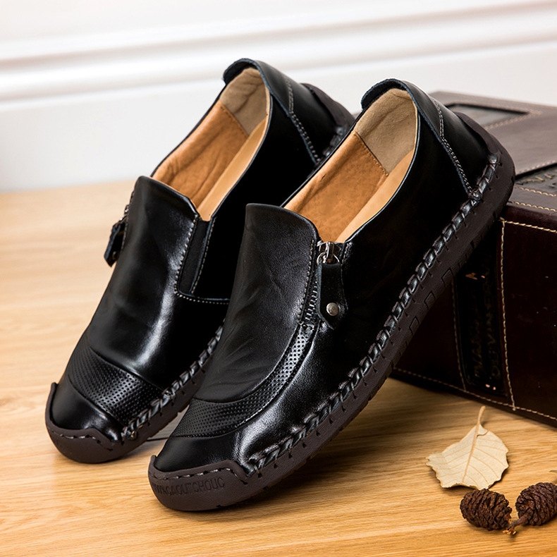 Phanile? Mens Handmade Side Zipper Casual Comfy Leather Slip On Loafers