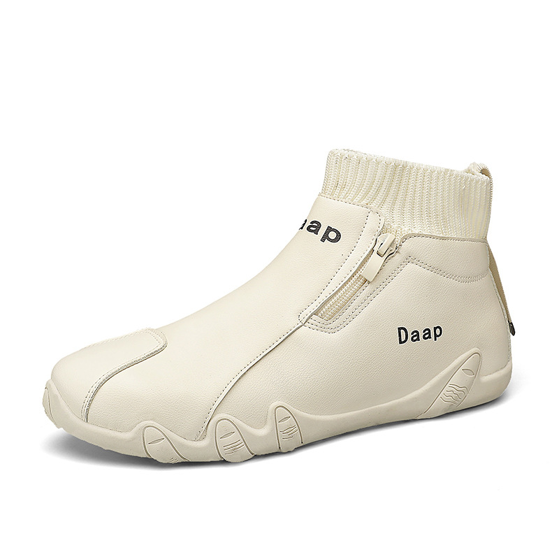 Men's casual sports boots, waterproof outdoor activities leather boots with top drawstring, mid-length leather boots, trendy and inclusive short boots