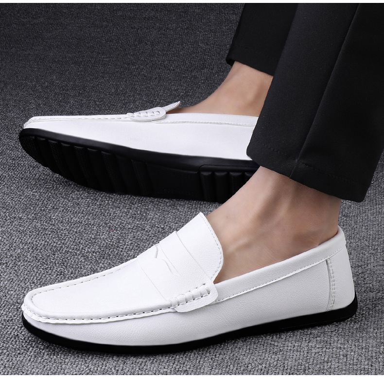 Luxury Men Leather Penny Loafers, Casual Straw Woven-Style Slip-On Flat Shoes With Convenient Elastic Band, Formal Shoes For Daily Wear, Wedding, Banquet, Office, Business Occasions In Spring And Autumn