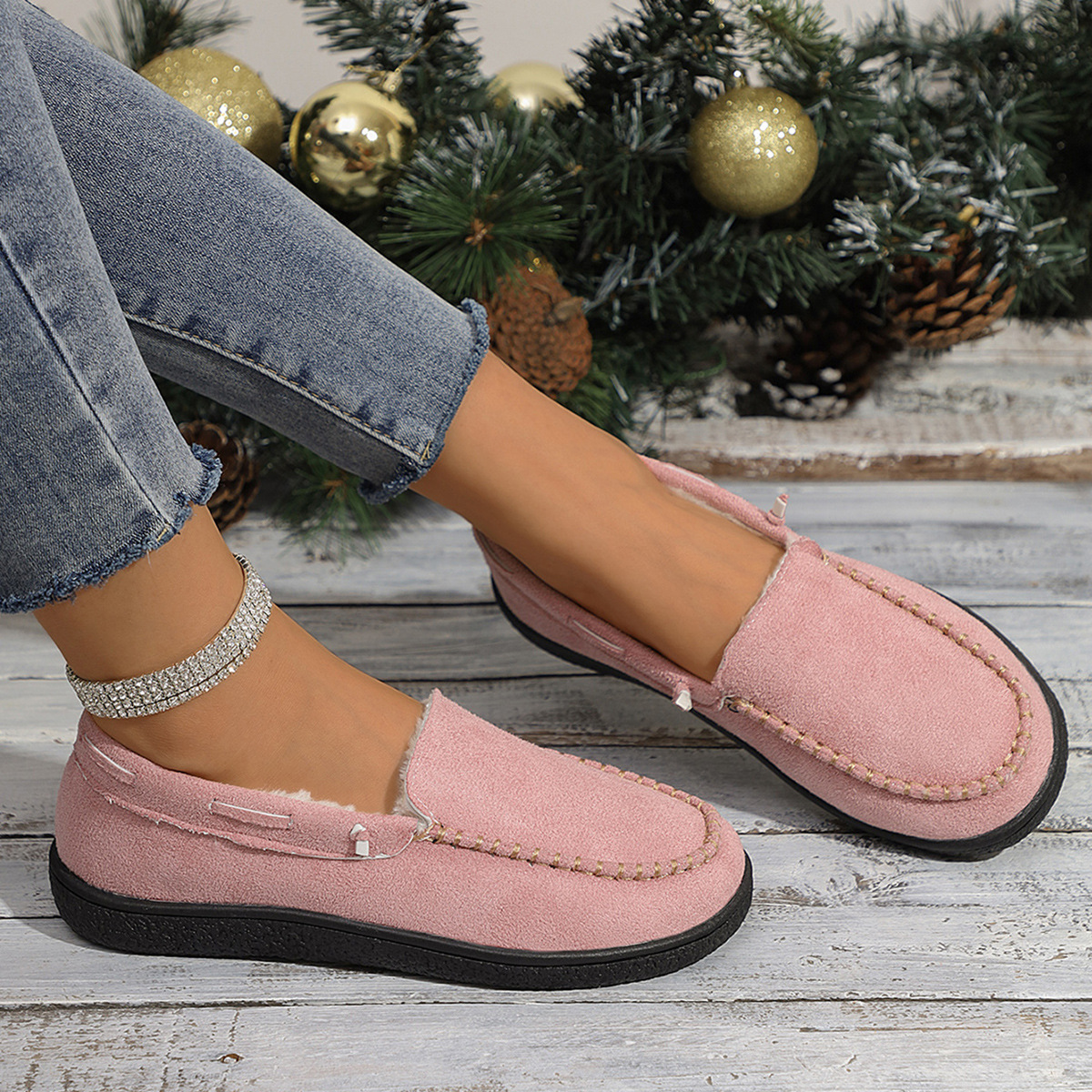 ??Last Day 60% OFF?? Women's Thick Plush Winter Warm Low Heel Fur Lined Slip-On Casual Shoes Warm Shoes