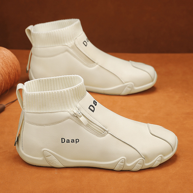 Men's casual sports boots, waterproof outdoor activities leather boots with top drawstring, mid-length leather boots, trendy and inclusive short boots