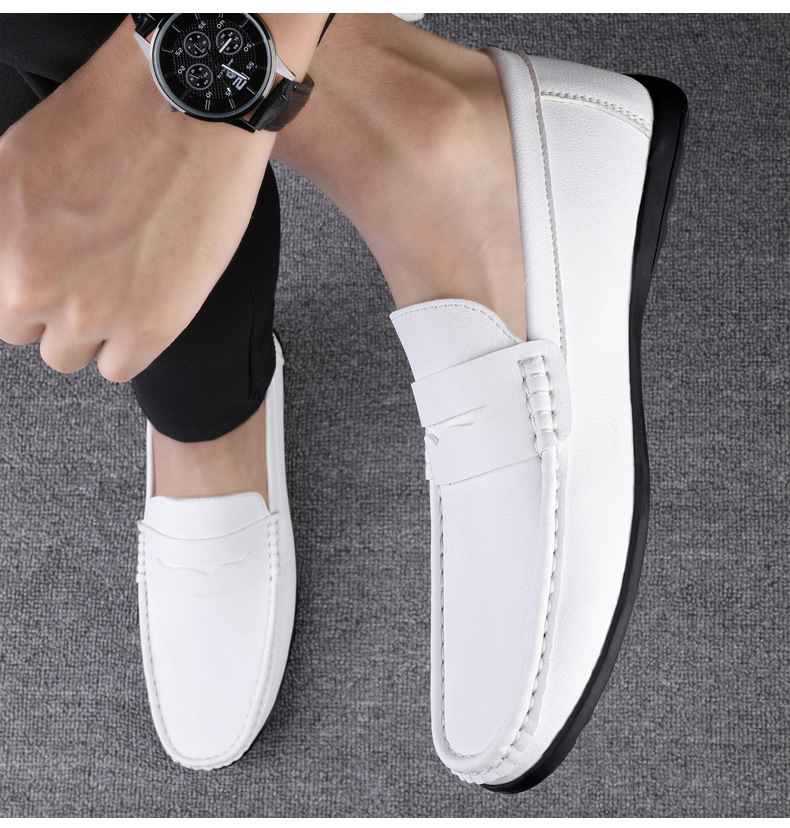 Luxury Men Leather Penny Loafers, Casual Straw Woven-Style Slip-On Flat Shoes With Convenient Elastic Band, Formal Shoes For Daily Wear, Wedding, Banquet, Office, Business Occasions In Spring And Autumn