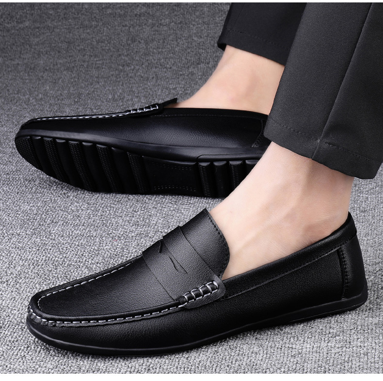 Luxury Men Leather Penny Loafers, Casual Straw Woven-Style Slip-On Flat Shoes With Convenient Elastic Band, Formal Shoes For Daily Wear, Wedding, Banquet, Office, Business Occasions In Spring And Autumn