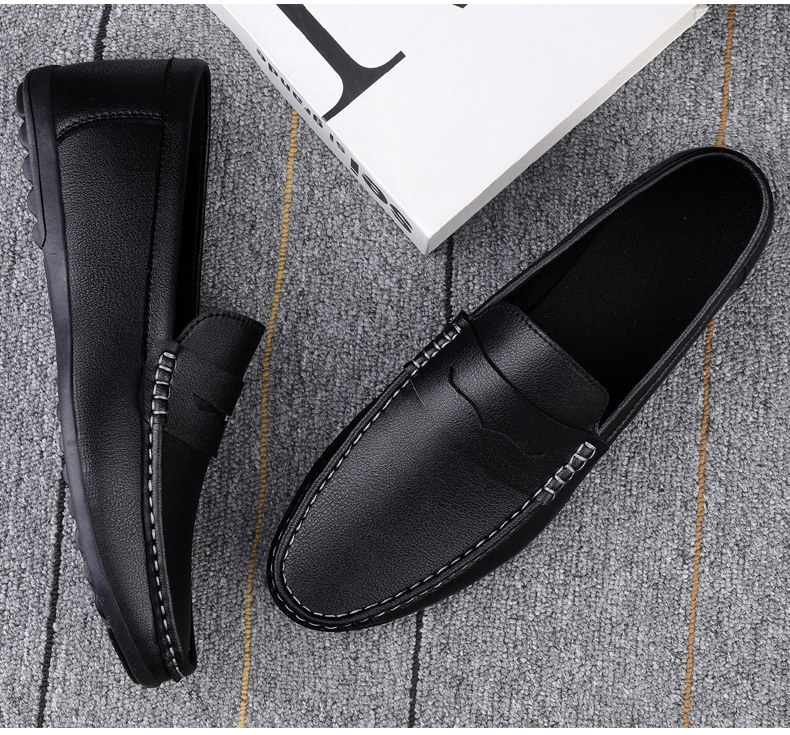 Luxury Men Leather Penny Loafers, Casual Straw Woven-Style Slip-On Flat Shoes With Convenient Elastic Band, Formal Shoes For Daily Wear, Wedding, Banquet, Office, Business Occasions In Spring And Autumn