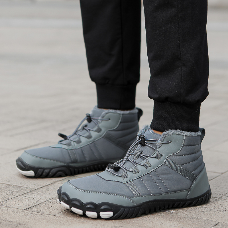 Men's Winter Wide Toe Box Barefoot Shoes Zero Drop Sole Fur Lined Snow Boots Waterproof High top Warm Trail Running Hiking Shoe