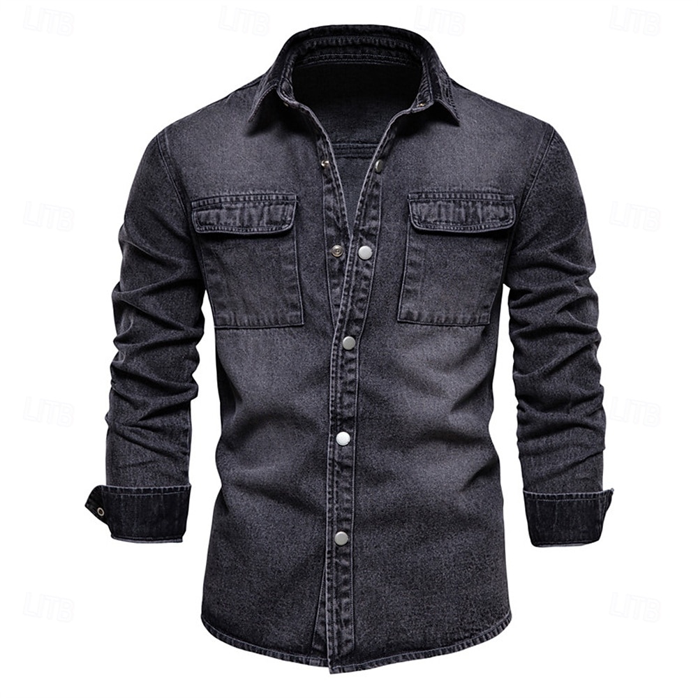 100% Cotton Denim Shirts Men Casual Solid Color Thick Long Sleeve Shirt for Men Spring High Quality Jeans Male Shirt 2024 - $39.99 &ndash;P6
