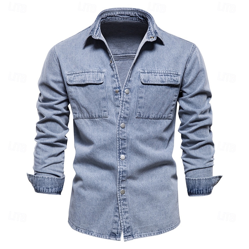 100% Cotton Denim Shirts Men Casual Solid Color Thick Long Sleeve Shirt for Men Spring High Quality Jeans Male Shirt 2024 - $39.99 &ndash;P1
