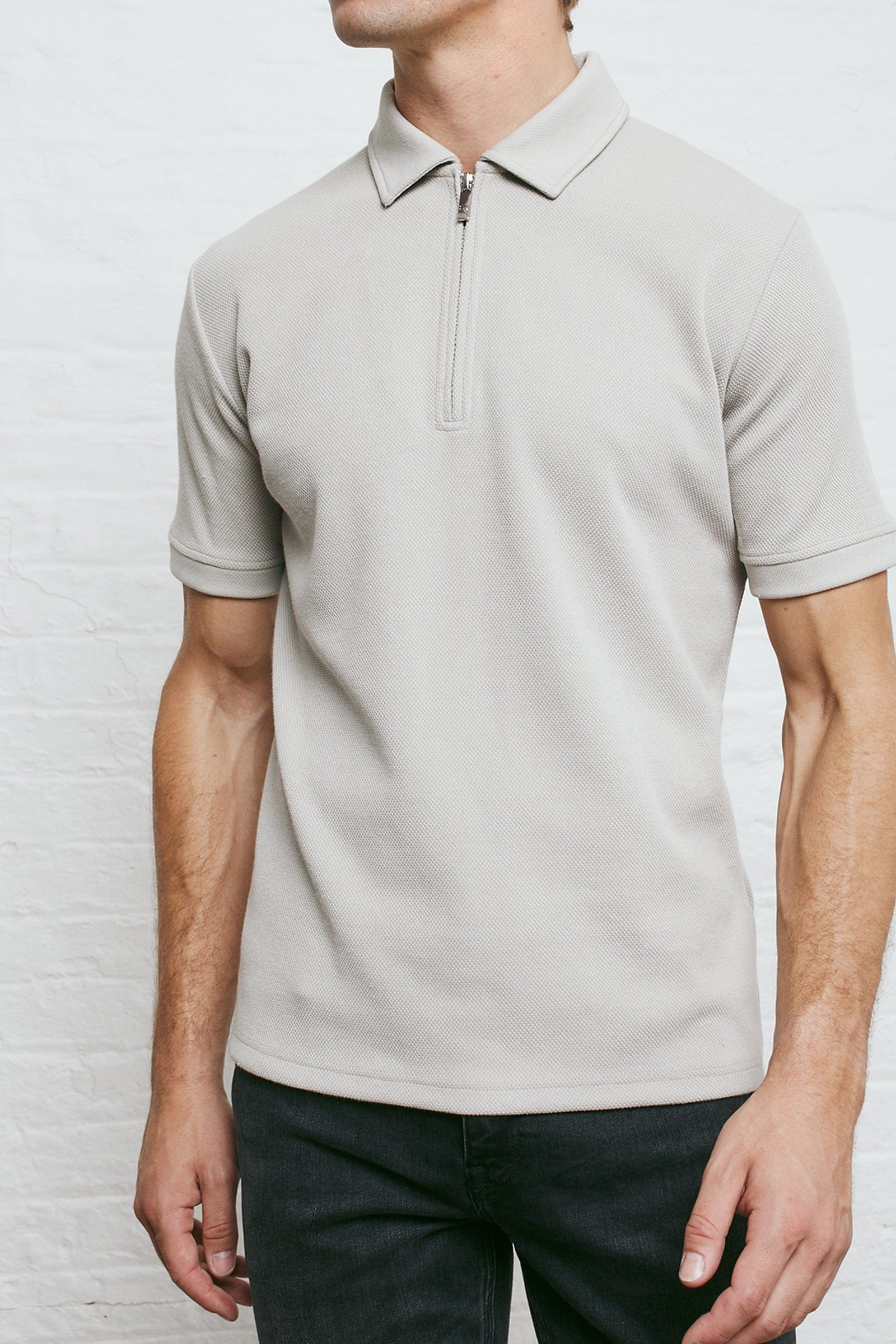 TEXTURED POLO SHIRT - PALE GREY