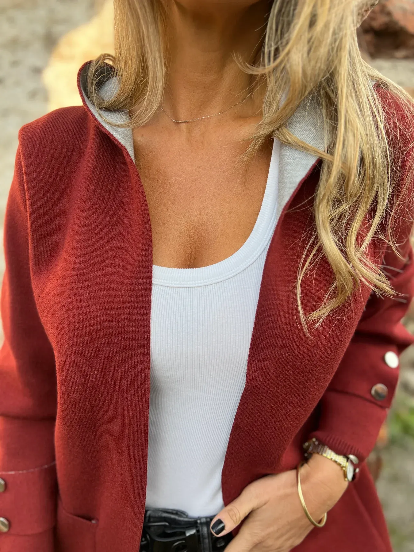 Women's Color Block Open Front Hooded Coat