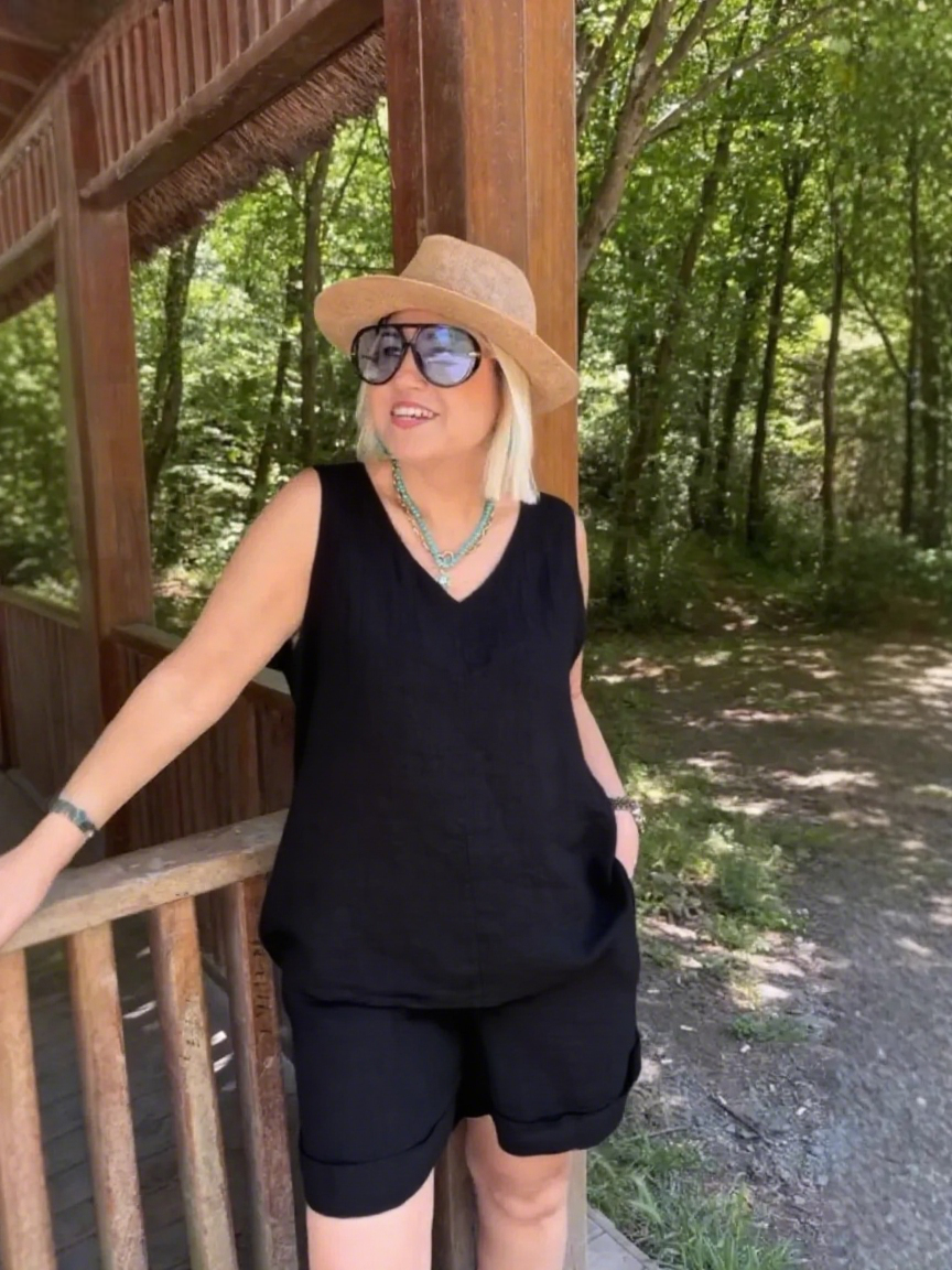  ??Women's Summer 2 Piece Linen Skirt Sets V-Neck Top-🔥???????????????? ?????????? ????% ??????