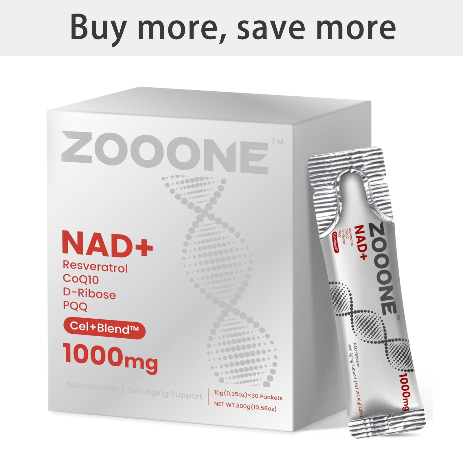 30PCS ZOOONE NR1000 - NAD+ Berry Flavor Drink Mix For Skin Aging Support Energy